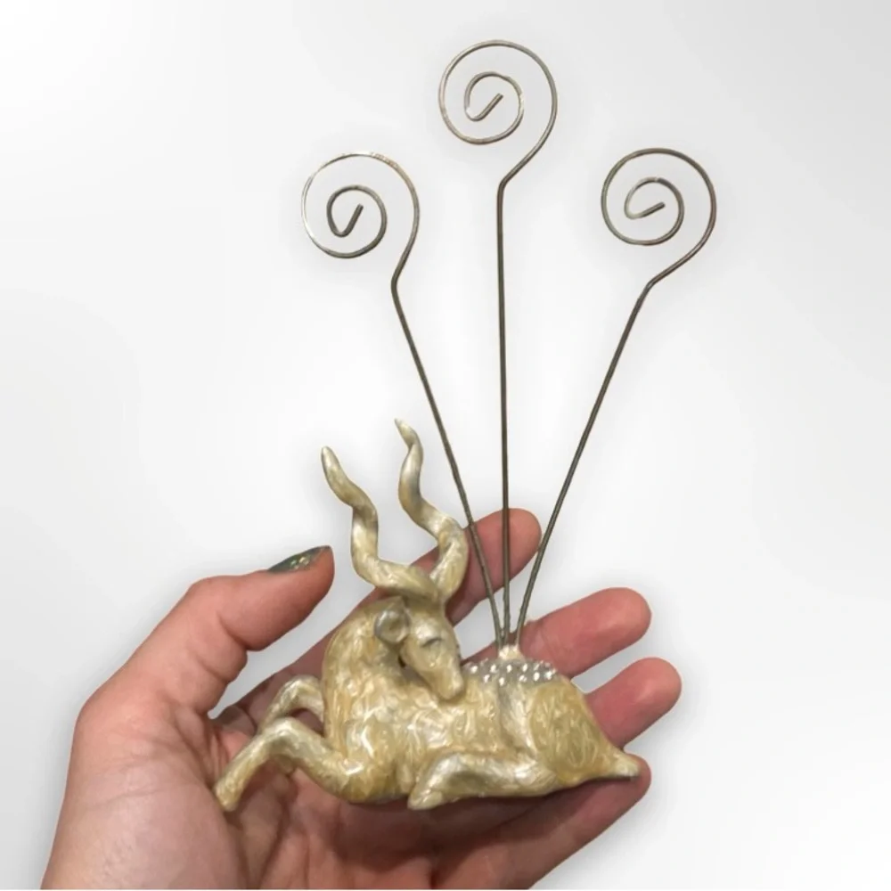 MCM Textured Enamel Ceramic Antelope Kudu Card Clip Pic Holder Boho Decor